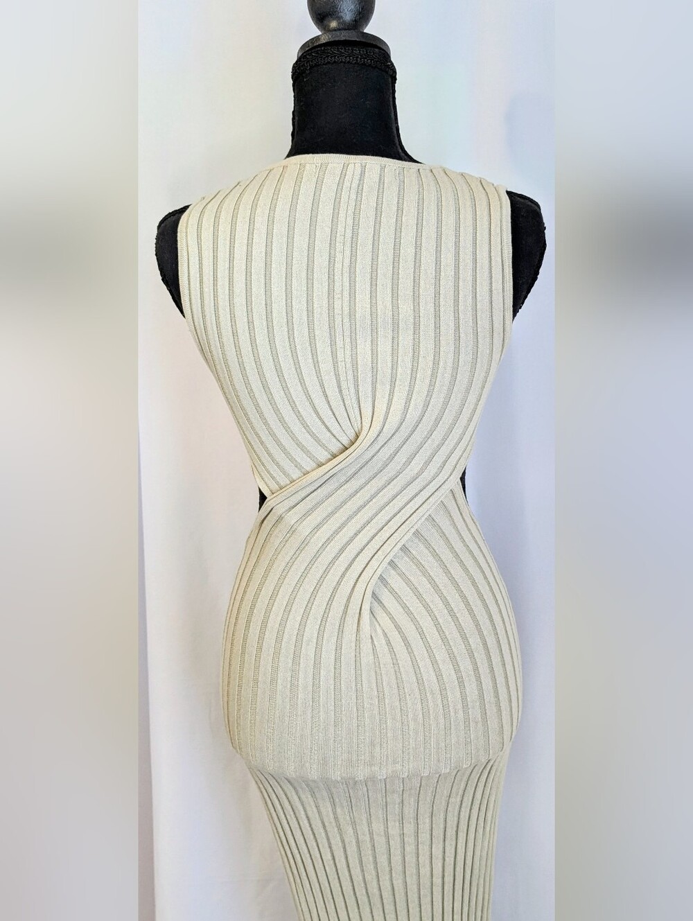 Miss Lola Cream Ribbed Twist Pencil Skirt - Picture 4 of 10